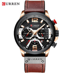 Military Leather Chronograph Wristwatch - Stylish Men's Fashion Accessory Rose Black Watch
