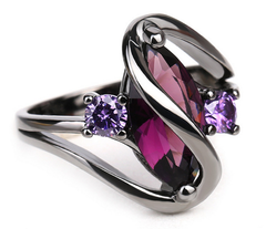 Jeeper's Keepers Crystal Ring - 14K Black Gold with Red Leaf & White Crystals Black Gold
