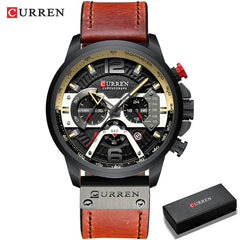Military Leather Chronograph Wristwatch - Stylish Men's Fashion Accessory Black Black-Box