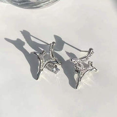 Asterism Rhinestone Earrings - Sparkling Metal Geometry Jewelry