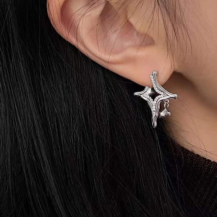 Asterism Rhinestone Earrings - Sparkling Metal Geometry Jewelry