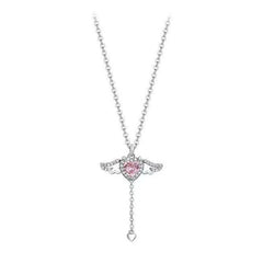 Jeeper's Keepers Heart Wings Necklace - Sterling Silver with Pink Rhinestones