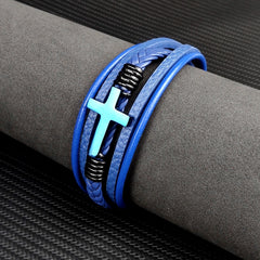 Men's Chakra Bracelet - Stainless Steel Leather Charm, Trendy Punk Style