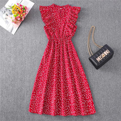 Summer Dress 2021 Elegant Sundress Slim Sleeveless Woman Vestidos Ruffles Knee Length Clothes Red Beach Party Dresses For Women