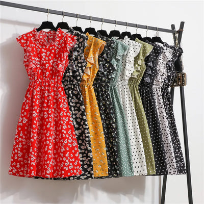 Summer Dress 2021 Elegant Sundress Slim Sleeveless Woman Vestidos Ruffles Knee Length Clothes Red Beach Party Dresses For Women