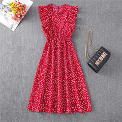 Summer Dress 2021 Elegant Sundress Slim Sleeveless Woman Vestidos Ruffles Knee Length Clothes Red Beach Party Dresses For Women