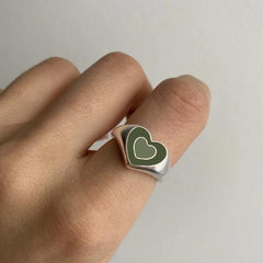 Creative Love Heart Ring - Stylish Alloy Jewelry for Trendy Elegance Green silver 7