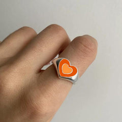 Creative Love Heart Ring - Stylish Alloy Jewelry for Trendy Elegance Orange silver 7