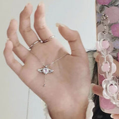 Jeeper's Keepers Heart Wings Necklace - Sterling Silver with Pink Rhinestones