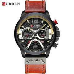 Military Leather Chronograph Wristwatch - Stylish Men's Fashion Accessory Black Black Watch