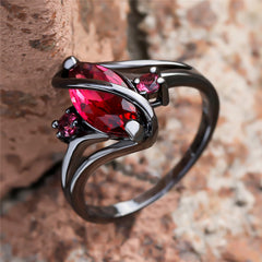 Jeeper's Keepers Crystal Ring - 14K Black Gold with Red Leaf & White Crystals
