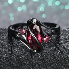 Jeeper's Keepers Crystal Ring - 14K Black Gold with Red Leaf & White Crystals