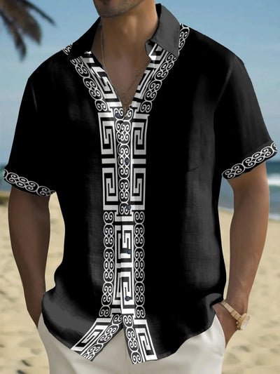 Mens Shirt Short Sleeve Casual Vintage Ethnic Print Button Shirt Summer Beach Shirt Camping Shirt Short Sleeve Mens Formal Shirt