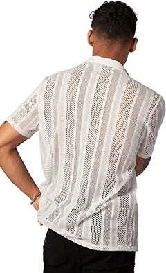 Mens Shirts Street Casual Buttons Knitted Short Sleeve Shirts Tops for Men