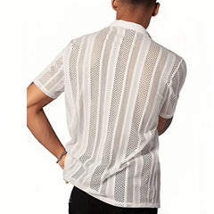 Mens Shirts Street Casual Buttons Knitted Short Sleeve Shirts Tops for Men