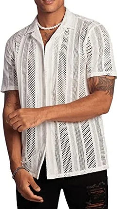 Mens Shirts Street Casual Buttons Knitted Short Sleeve Shirts Tops for Men