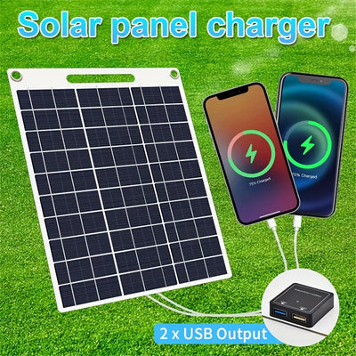 Portable Solar Phone Charger - 2 USB Ports 5V/2.4A Fast Charging for Outdoor Adventures & Emergency Power Supply