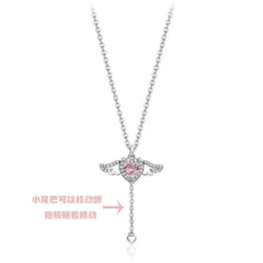 Jeeper's Keepers Heart Wings Necklace - Sterling Silver with Pink Rhinestones