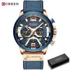 Military Leather Chronograph Wristwatch - Stylish Men's Fashion Accessory Rose Blue-Box