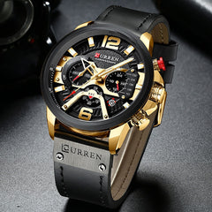 Military Leather Chronograph Wristwatch - Stylish Men's Fashion Accessory