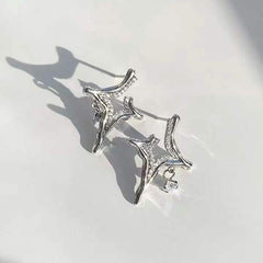 Asterism Rhinestone Earrings - Sparkling Metal Geometry Jewelry Silver S925 Silver Needle