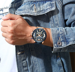 Military Leather Chronograph Wristwatch - Stylish Men's Fashion Accessory