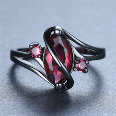 Jeeper's Keepers Crystal Ring - 14K Black Gold with Red Leaf & White Crystals