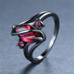 Jeeper's Keepers Crystal Ring - 14K Black Gold with Red Leaf & White Crystals