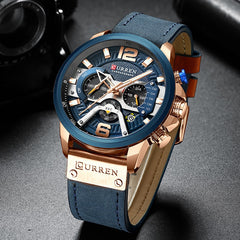 Military Leather Chronograph Wristwatch - Stylish Men's Fashion Accessory