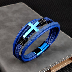 Men's Chakra Bracelet - Stainless Steel Leather Charm, Trendy Punk Style