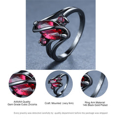 Jeeper's Keepers Crystal Ring - 14K Black Gold with Red Leaf & White Crystals