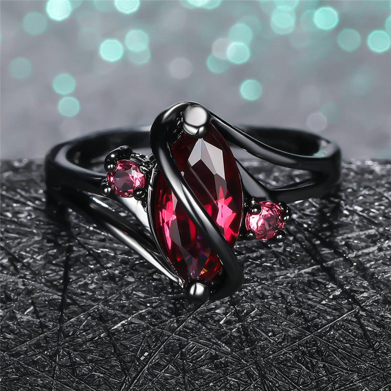 Jeeper's Keepers Crystal Ring - 14K Black Gold with Red Leaf & White Crystals