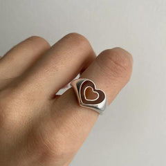 Creative Love Heart Ring - Stylish Alloy Jewelry for Trendy Elegance Brown silver 7
